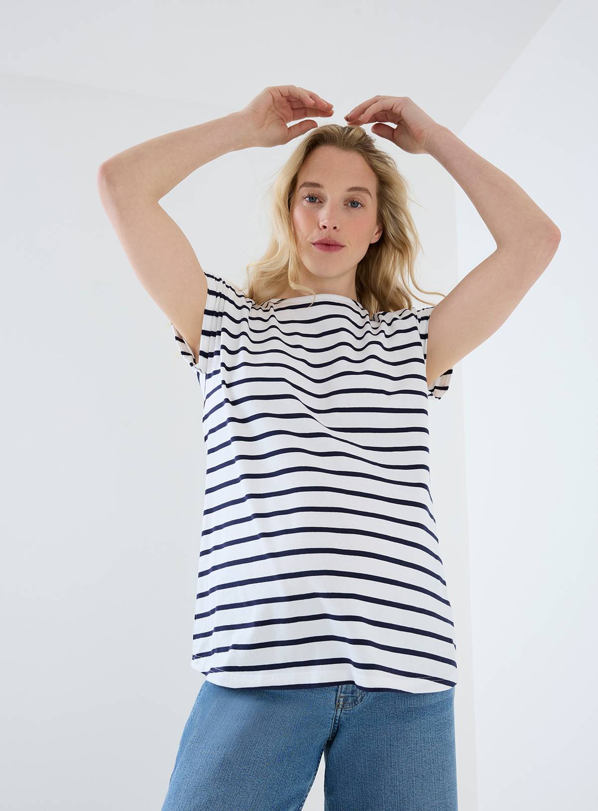 JOJO MAMAN BÉBÉ Boyfriend Cotton T-Shirt White Navy Stripe L - Image 2